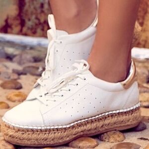 Steve Madden White Leather Platform Espadrille Sneakers Size 6